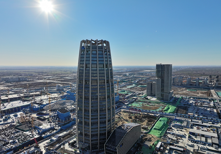 1月9日，位于雄安新區啟動區內的中國中化大廈建設現場（無人機照片）。牟宇攝