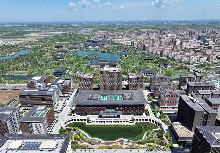 2024年4月23日，雄安新區商務服務中心（無人機照片）。牟宇攝