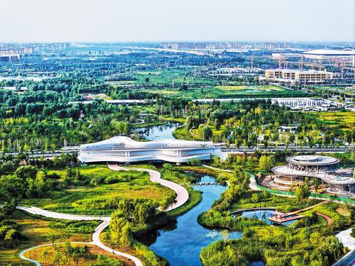 9月9日航拍的雄安新區中央綠谷。 本報見習記者李暢攝